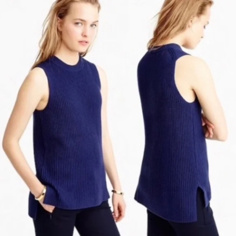 J.Crew NWT Merino Wool Blend Sweater Tank M Blue Sleeveless Knit Vest Ribbed